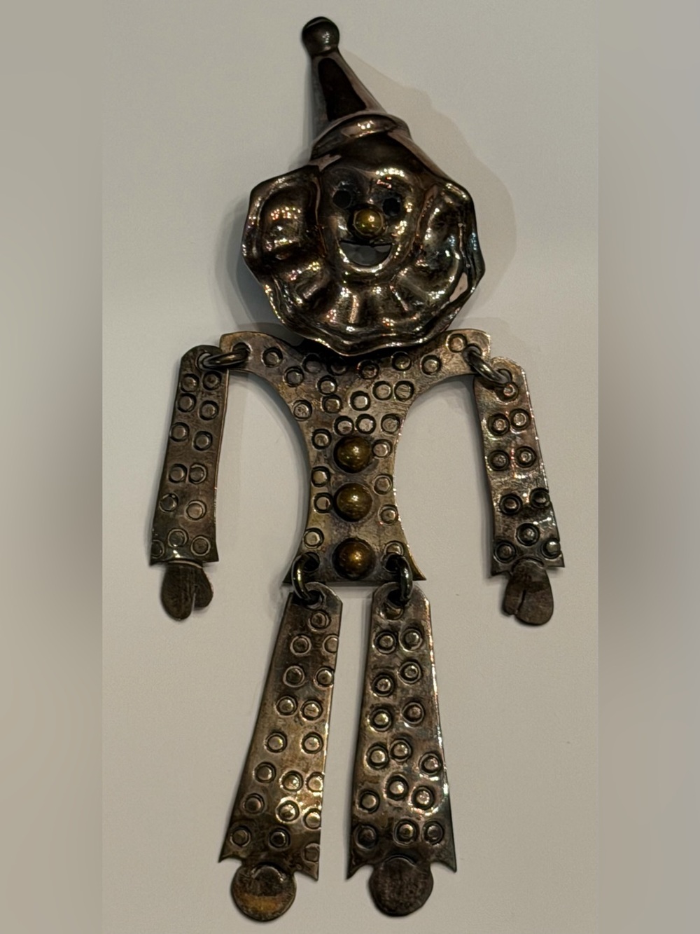 Vintage Signed Mexico 925 Sterling Silver Clown Articulating Brooch Pin 22g